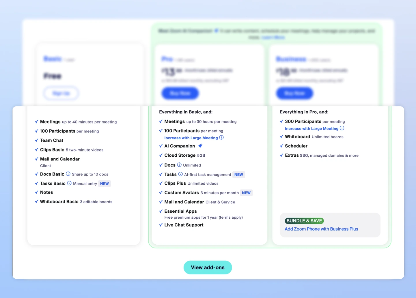 Keep pricing page simple