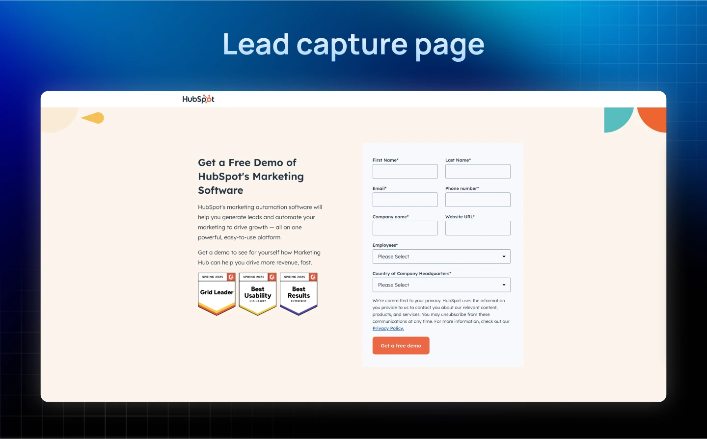 Lead capture Landing page