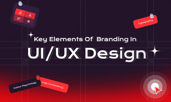 Key Elements of Branding in UI/UX Design including Color Palette, Typography, Logo Consistency, and Tone of Voice