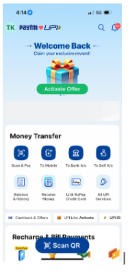 compare the old homepage of Paytm with the new homepage