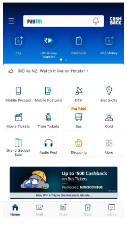 the old homepage of Paytm (before the design revamp)