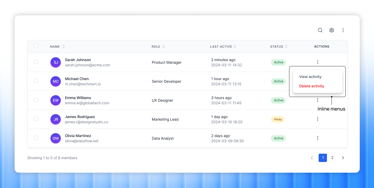 Incorporate inline menus for additional row actions